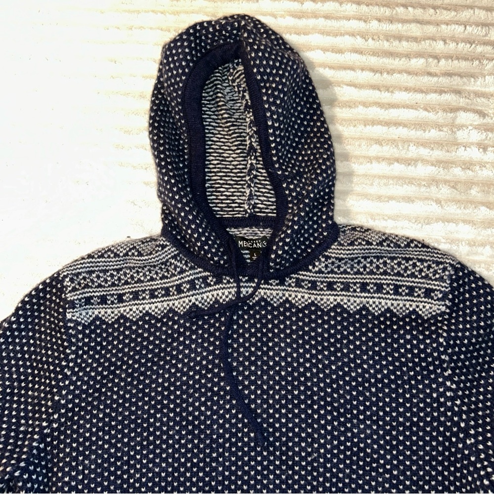 J.Crew Mercantile Lambswool blend Fair Isle Knit Hoodie Sweater Navy Blue Size L - Picture 8 of 8